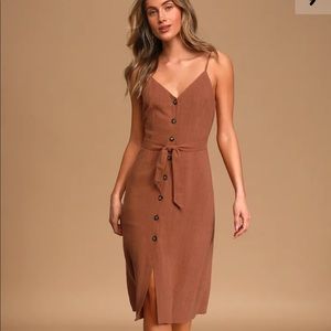 Lulu’s Rust Red Button-Front Midi Dress